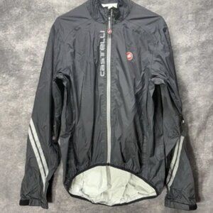 Castelli Goccia Cycling Rain Jacket Mens L Black Waterproof Reflective Light